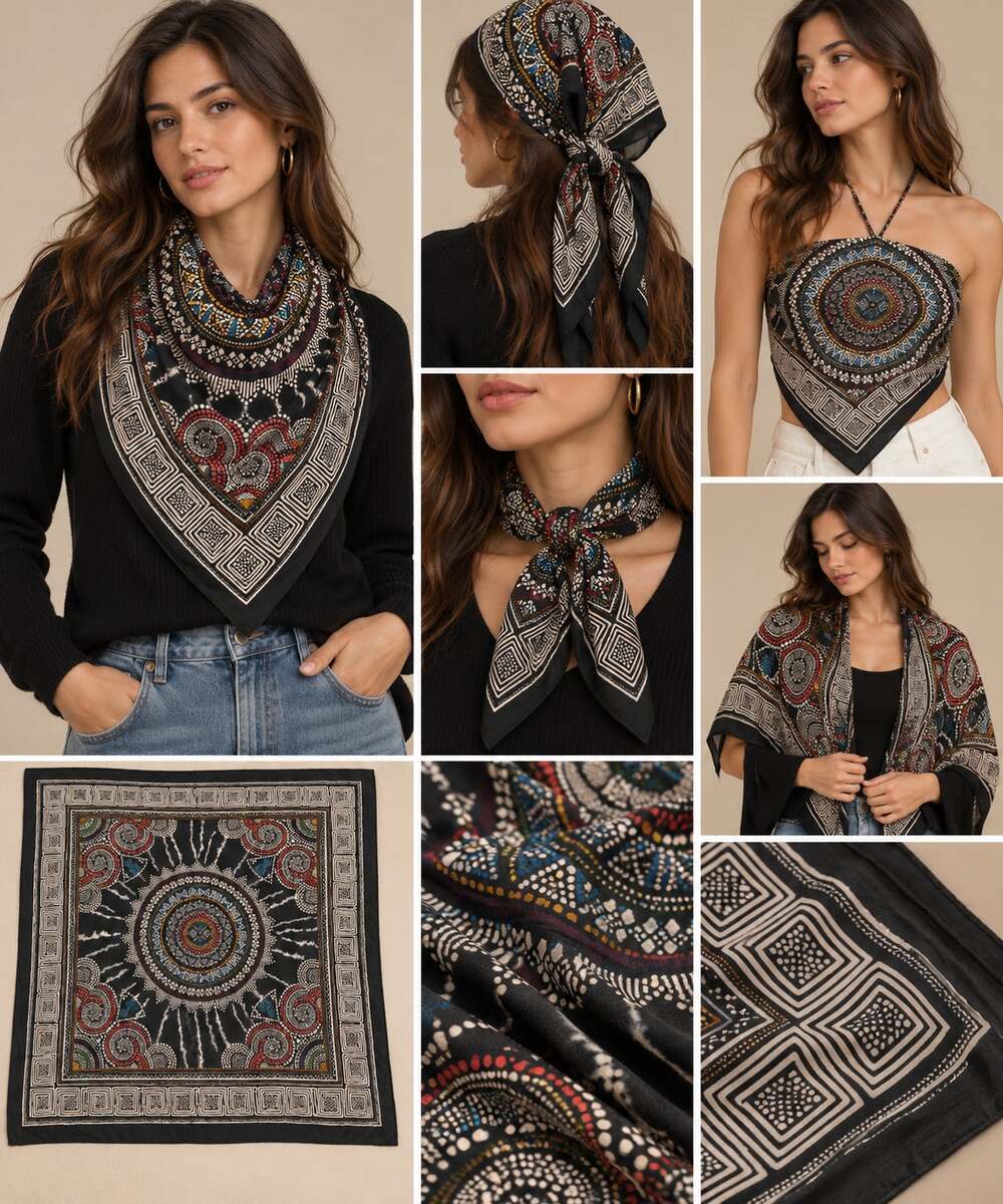 Odd Molly Silk Cotton Scarf Colorful Mandala Geometric Boho Statement Wrap